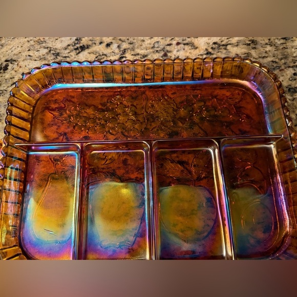 Indiana Glass Vintage Iridescent Gold Glass  Condiment / Relish Tray. - Picture 3 of 3